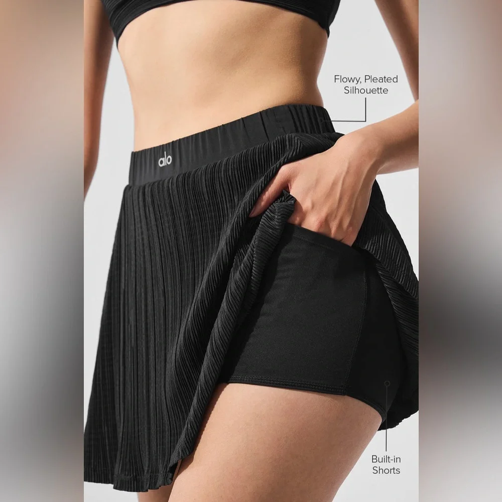 NWT ✨ Alo Yoga Micro Plisse Tennis Skirt Black Size‎ X-Small